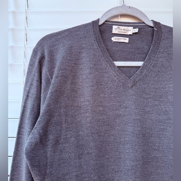 Peter Millar Sweater Mens Charcoal Gray Crown Soft V Neck Merino Wool Silk M - Picture 6 of 11